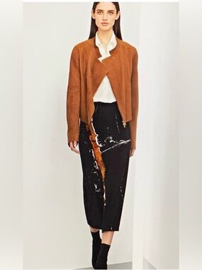 Donna Karan Tobacco Brown Suede Motorcycle-styling Jacket Sz 4